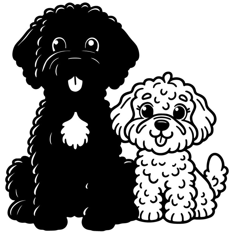 portuguese water dog with a goldendoodle dog
