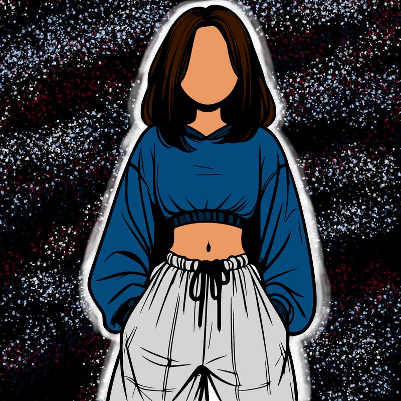 realistic girl faceless with baggy pants and a crop top