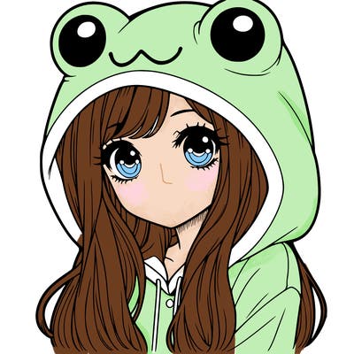 a pretty girl wearing a frog hoodie portrait with long hair