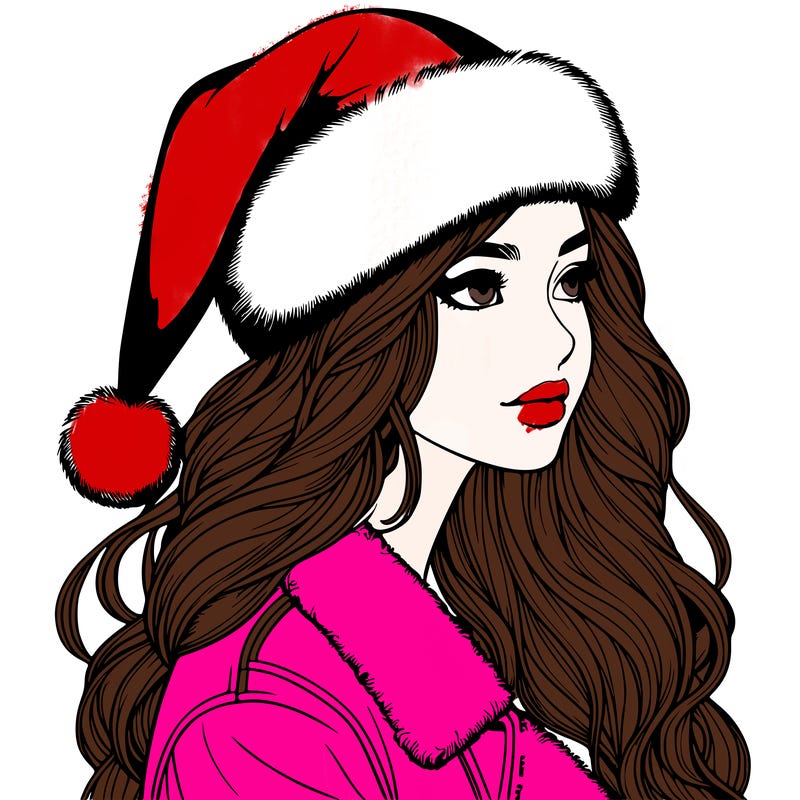 realistic girl in santa hat