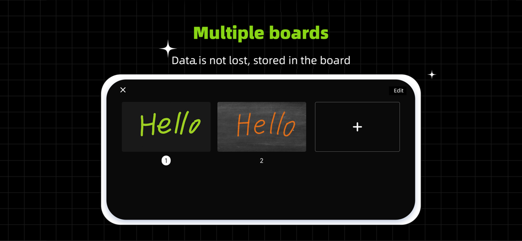 Small Whiteboard - Interface of the Small Whiteboard app showing the multiple boards feature with two saved boards and an option to add a new one.