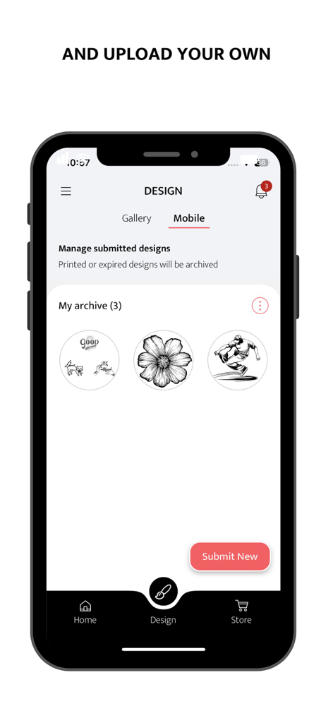 Ripples -Drink Personalization - Mobile screen of the Ripples app showing the design management section with archived drink top images like flowers and logos