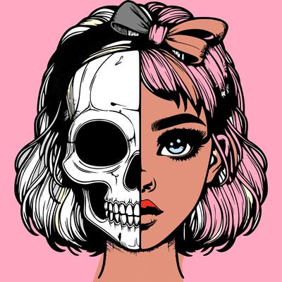 realistic girl with half skull mask