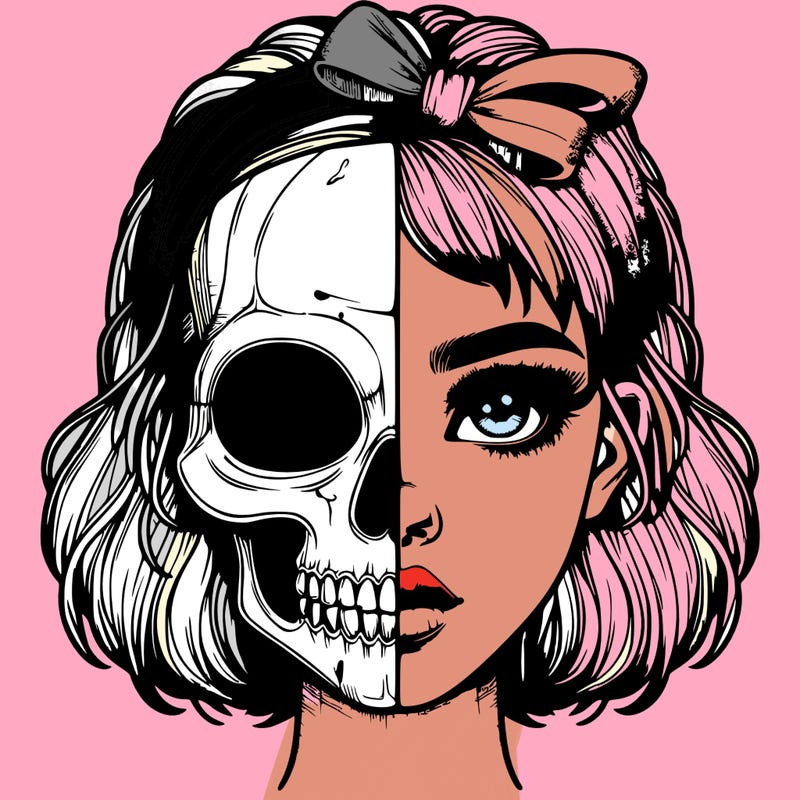 realistic girl with half skull mask