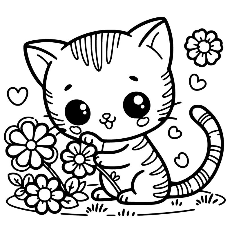 kitty playing with flowers