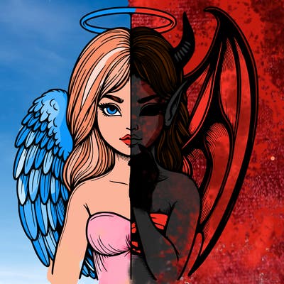 realistic angel half demon