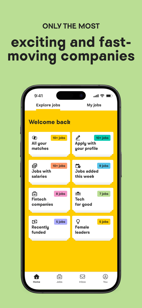 Welcome to the Jungle (Otta) - Welcome to the Jungle app interface showing curated job categories and match counts