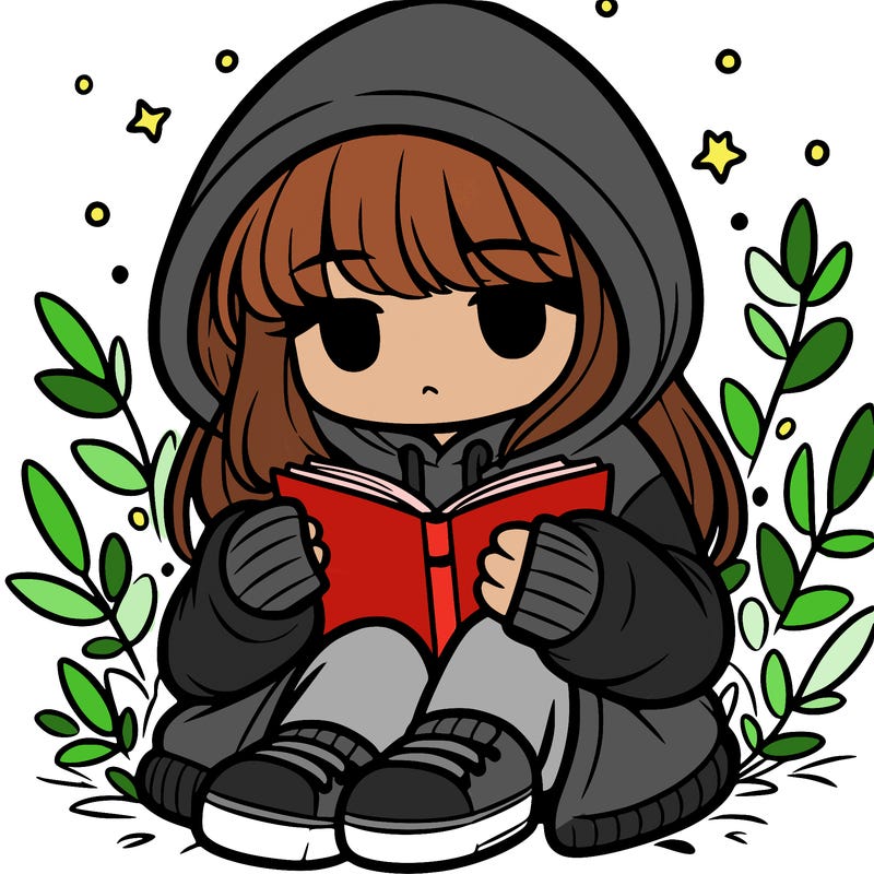 girl in oversized hoodie reading a book