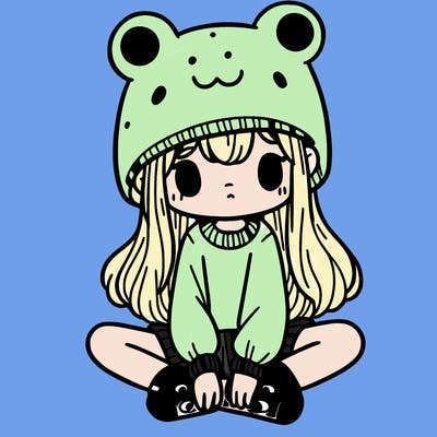 a girl wearing a frog hat and some frog socks