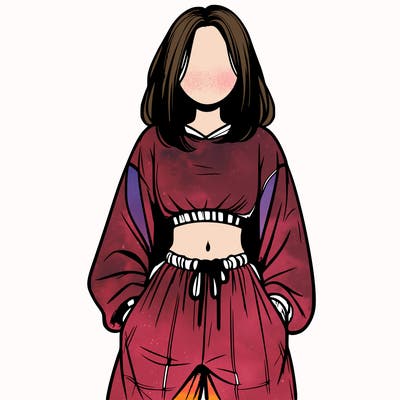 realistic girl faceless with baggy pants and a crop top