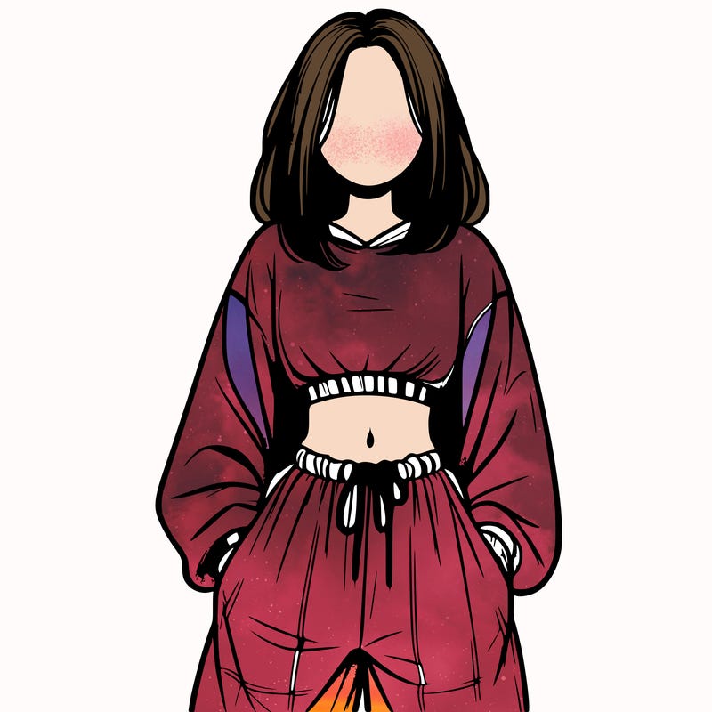 realistic girl faceless with baggy pants and a crop top