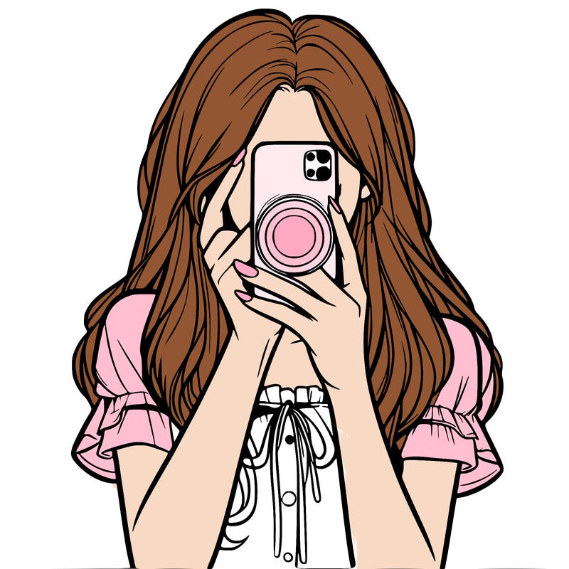a realistic girl holding her phone taking pictures