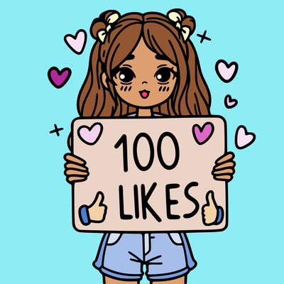 girl holding a sign saying 100 likes