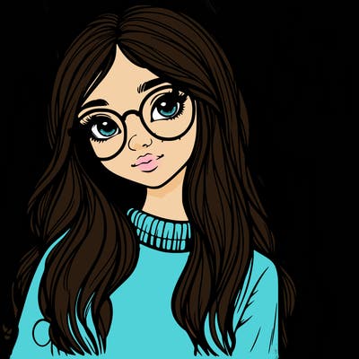 girl with long hair and freckles and realistic glasses