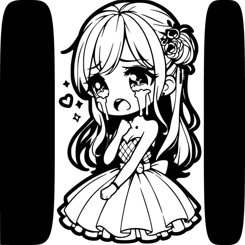 cute anime girl crying in her prom dres