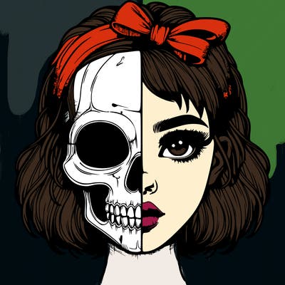 realistic girl with half skull mask