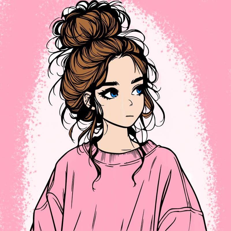 realistic girl with messy bun and oversized clothing