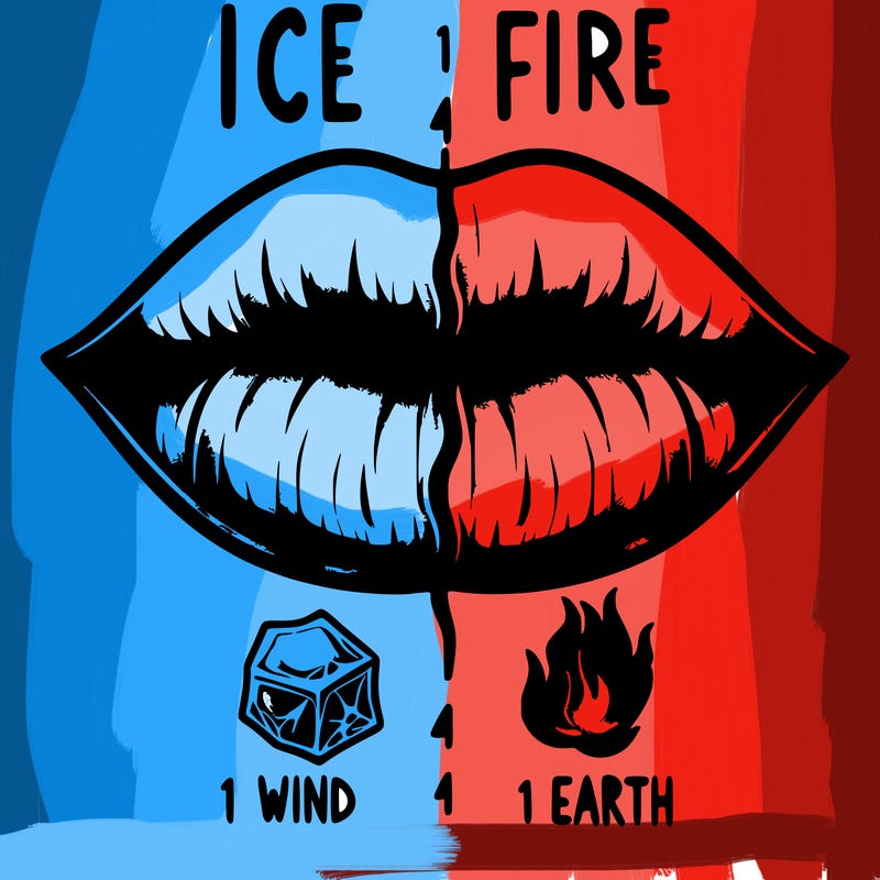 realistic lip split in fourth . 1 fourth ice 1 fire 1wind 1 earth