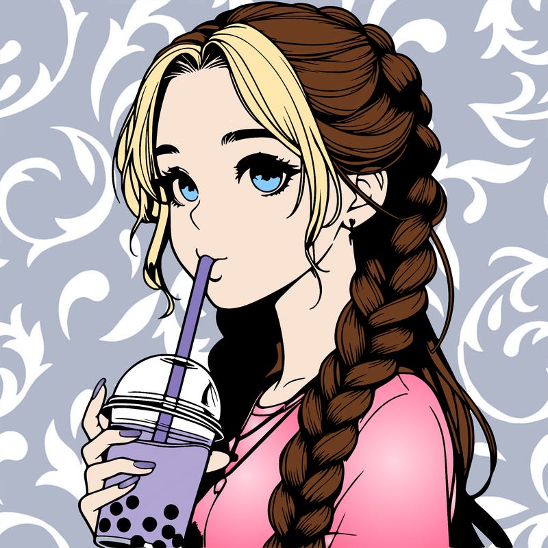 realistic girl with braided hair drinking boba