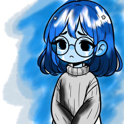 sad girl with glasses in a sweater