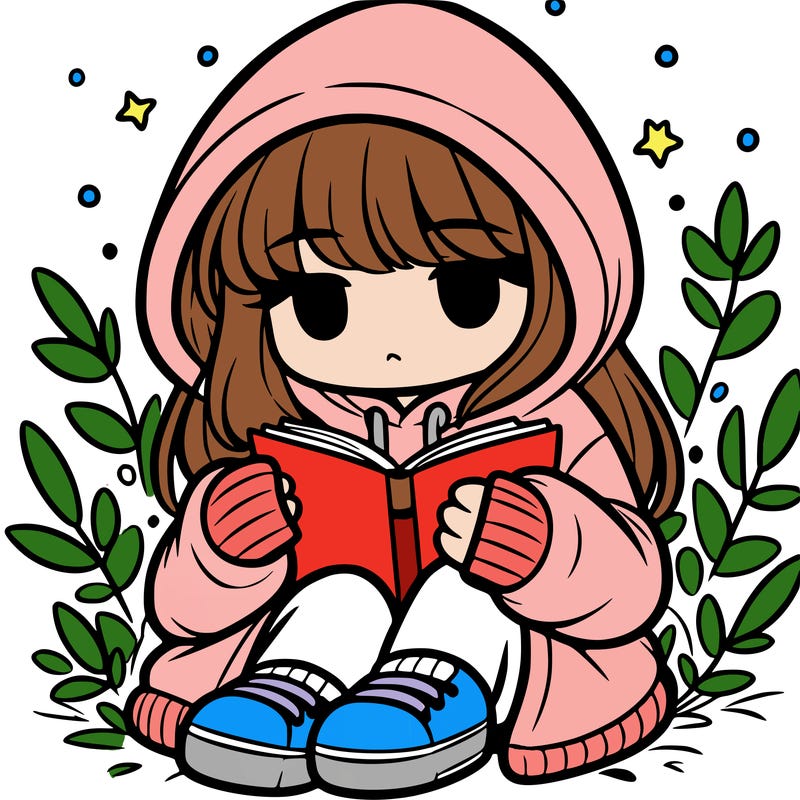 girl in oversized hoodie reading a book