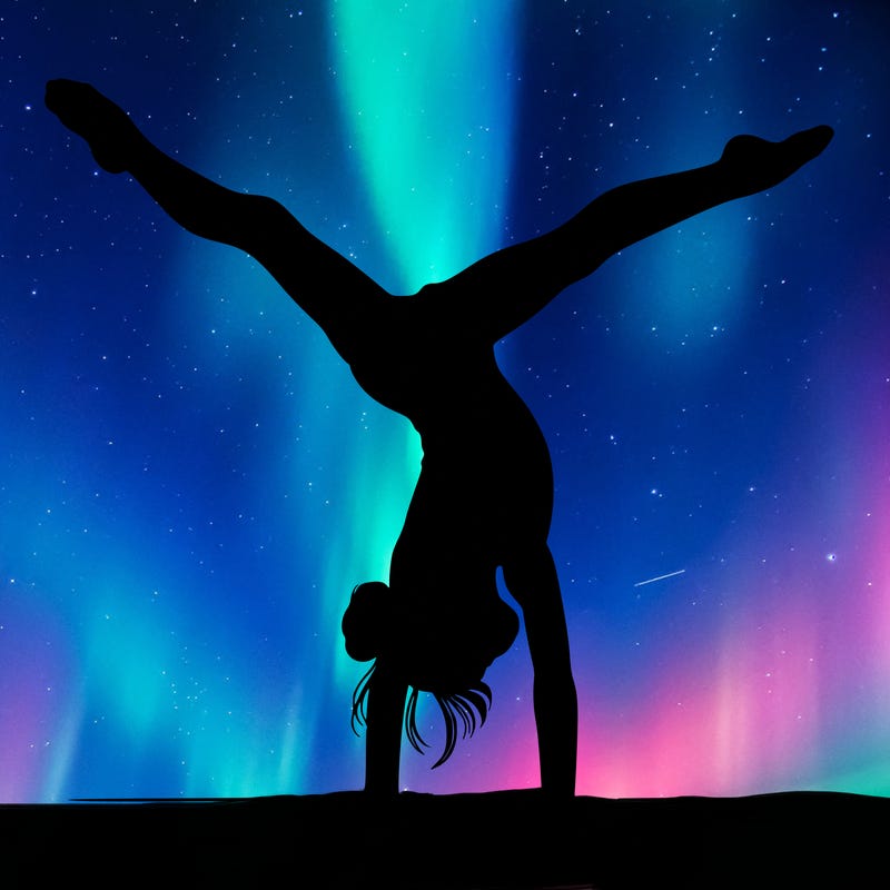 realistic gymnastic hand stand girl in four splits