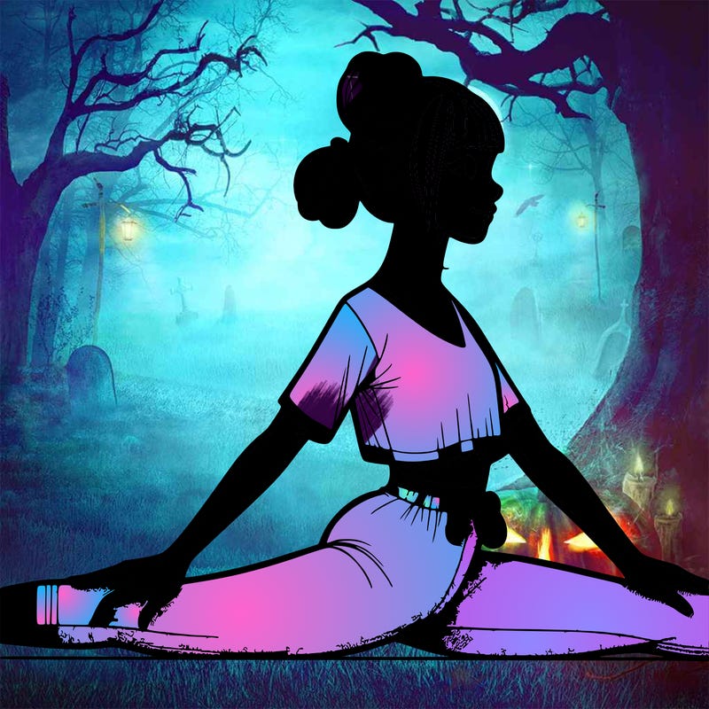 a realistic girl in yoga outfit doing splits