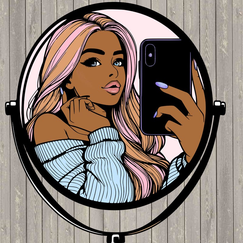 realistic girl taking mirror selfie beautiful
