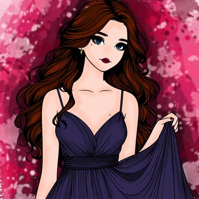 realistic girl in flowy silky prom dress