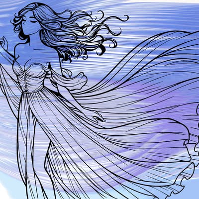 realistic woman in dress flowing the the wind