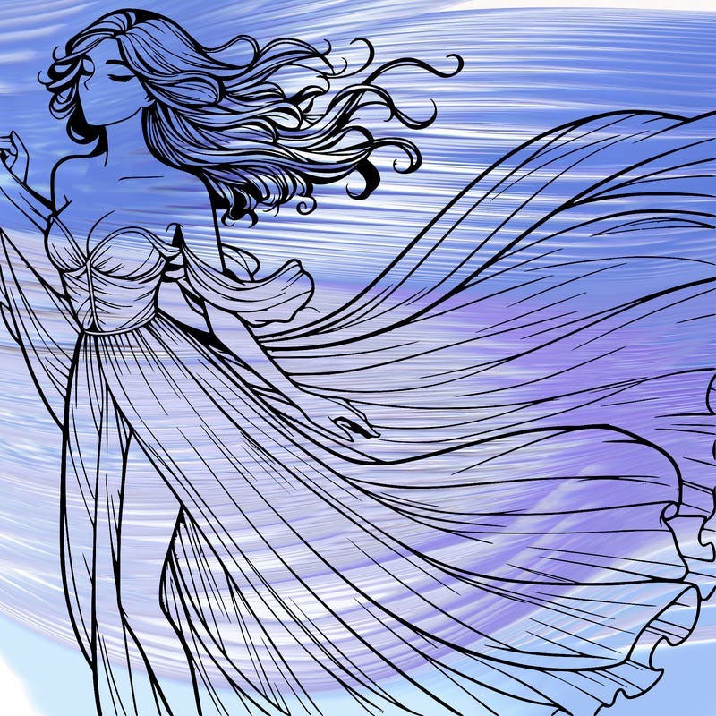 realistic woman in dress flowing the the wind