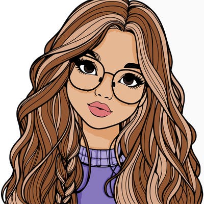 girl with long hair and freckles and glasses realistic
