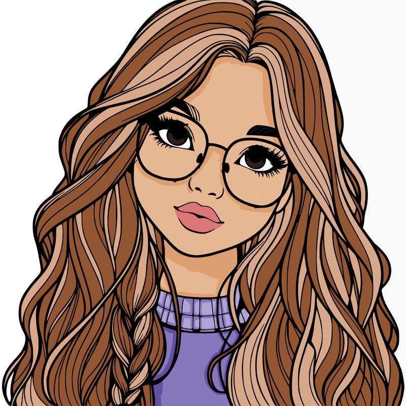 girl with long hair and freckles and glasses realistic