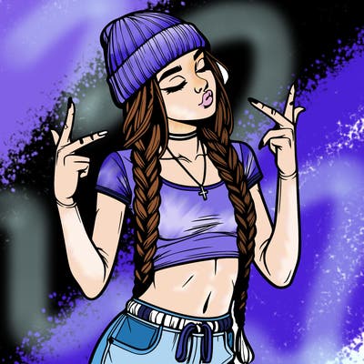 realistic teenage girl with braids and a beanie and crop top doing 🫶🏼