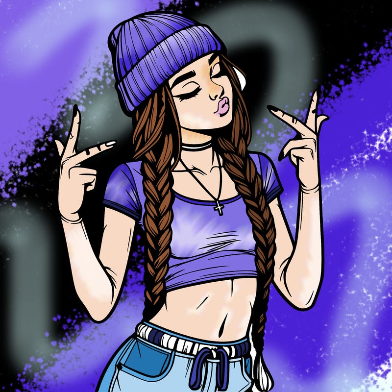 realistic teenage girl with braids and a beanie and crop top doing 🫶🏼