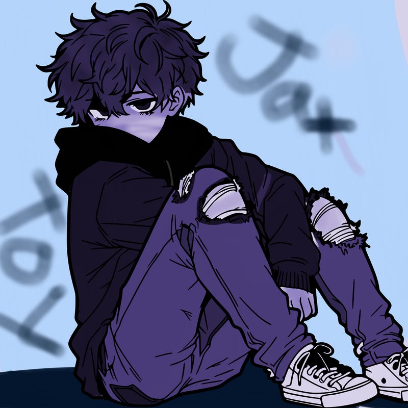 a male hoddie ripped jeans messy hair anime