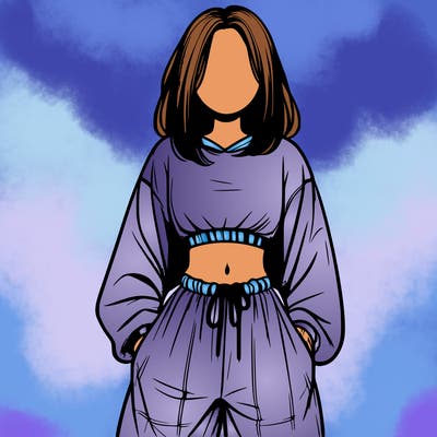 realistic girl faceless with baggy pants and a crop top