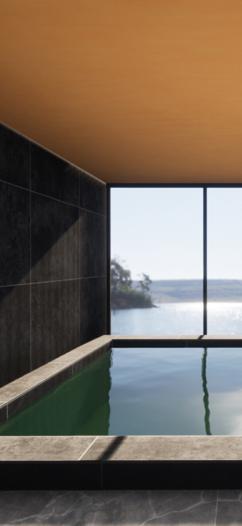 Escape Game: The Lake View - Serene indoor spa pool with a scenic lake view