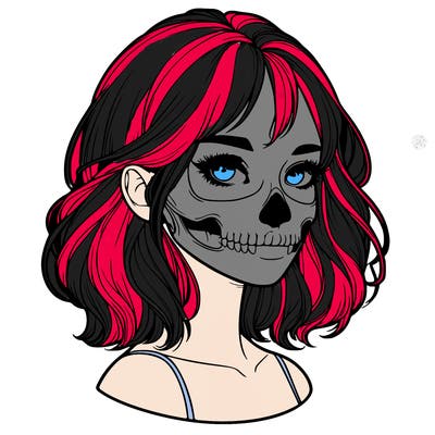 realistic girl with skull