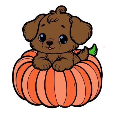 cute little puppy in a pumpkin