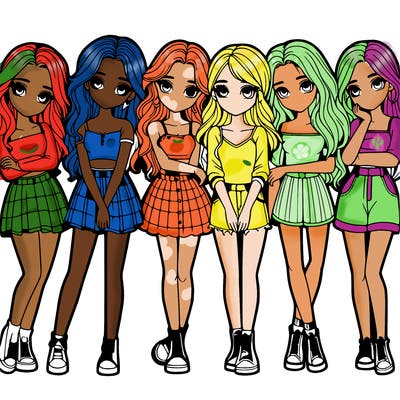 a group of girls realistic