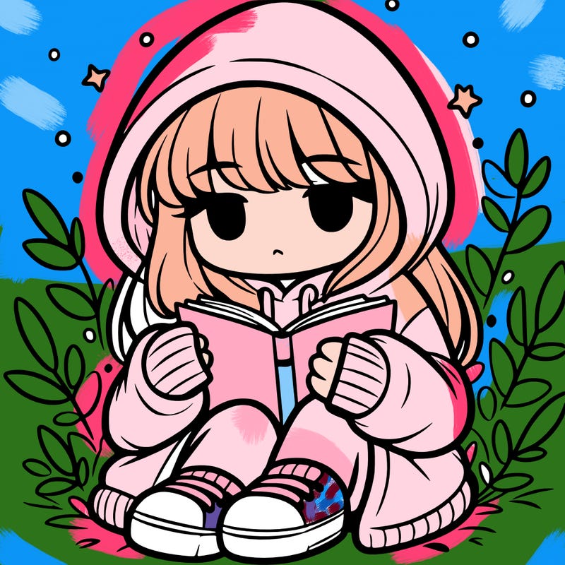 girl in oversized hoodie reading a book