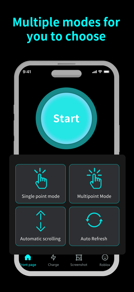 OC Auto Clicker: Auto Tapper - OC Auto Clicker app interface showing single point multipoint automatic scrolling and auto refresh modes
