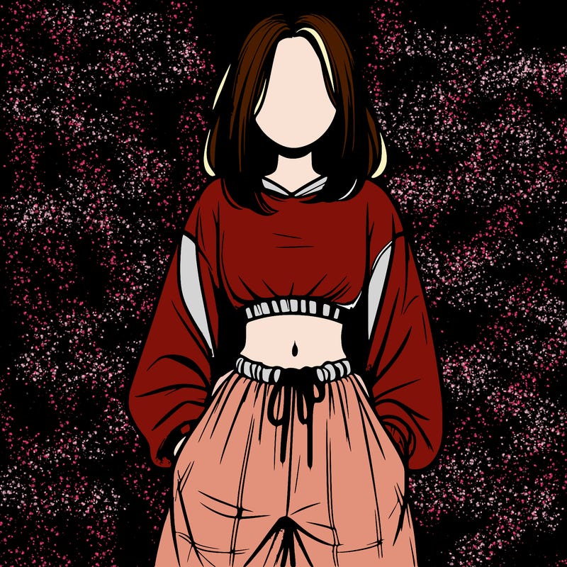 realistic girl faceless with baggy pants and a crop top