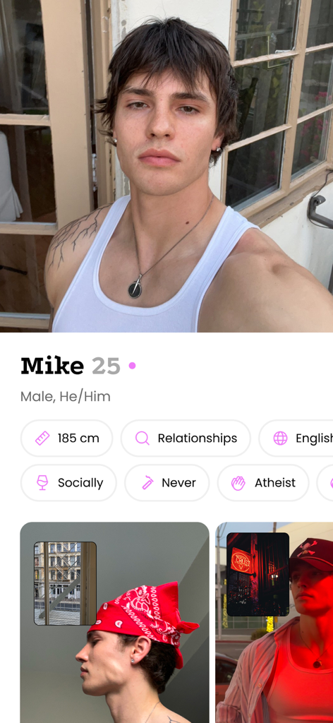 RAW - Date 100% real people - Profile screen of a man named Mike on the RAW dating app