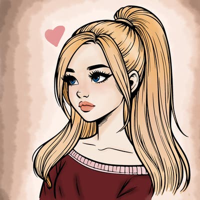 realistic girl with a high ponytail