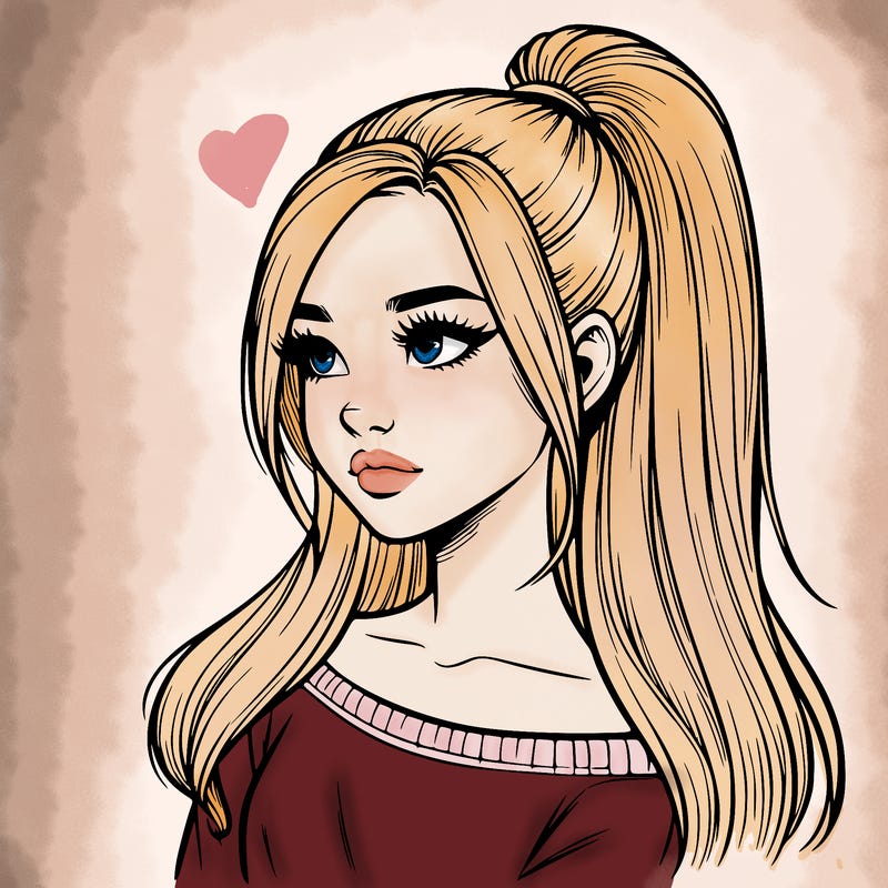 realistic girl with a high ponytail