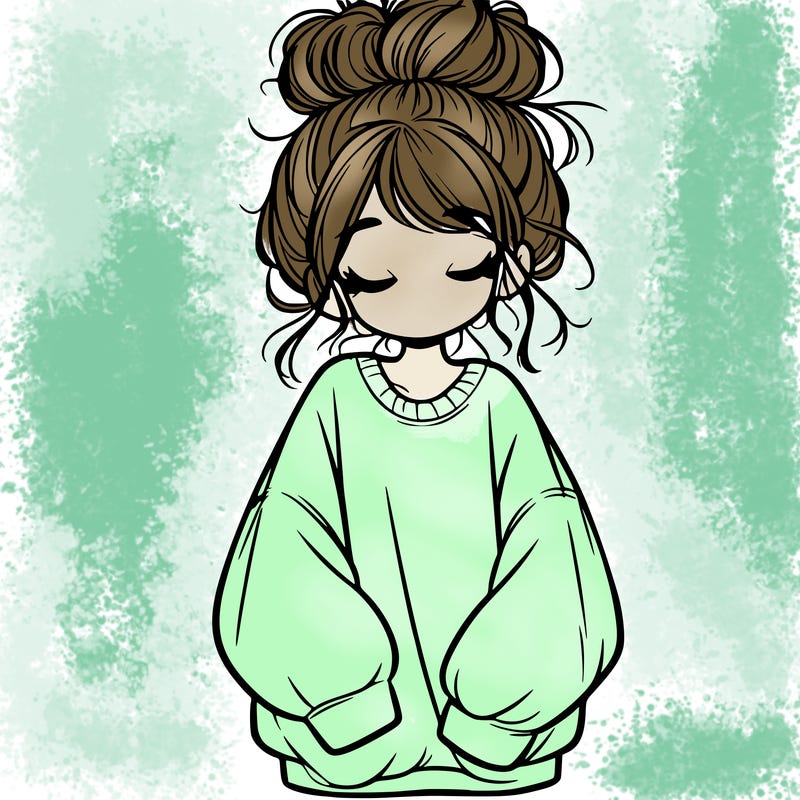 girl with baggy sweatshirt and messy bun