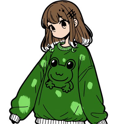 girl wearing frogging sweatshirt