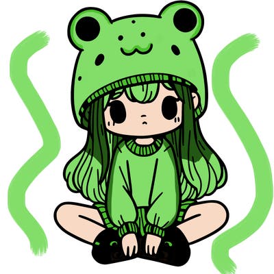 a girl wearing a frog hat and some frog socks